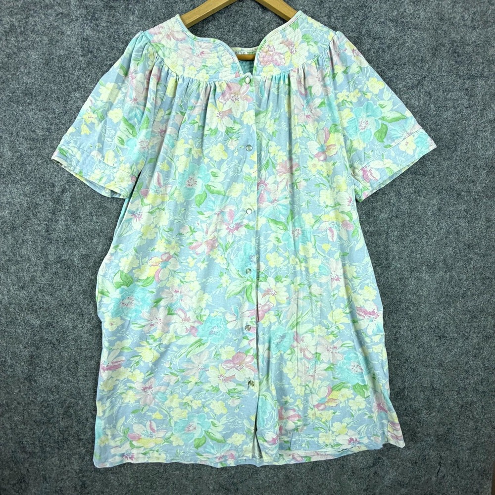 Vintage Fundamentals Lounge Robe Womens Pastel Floral Pocket Snap Front Grandma